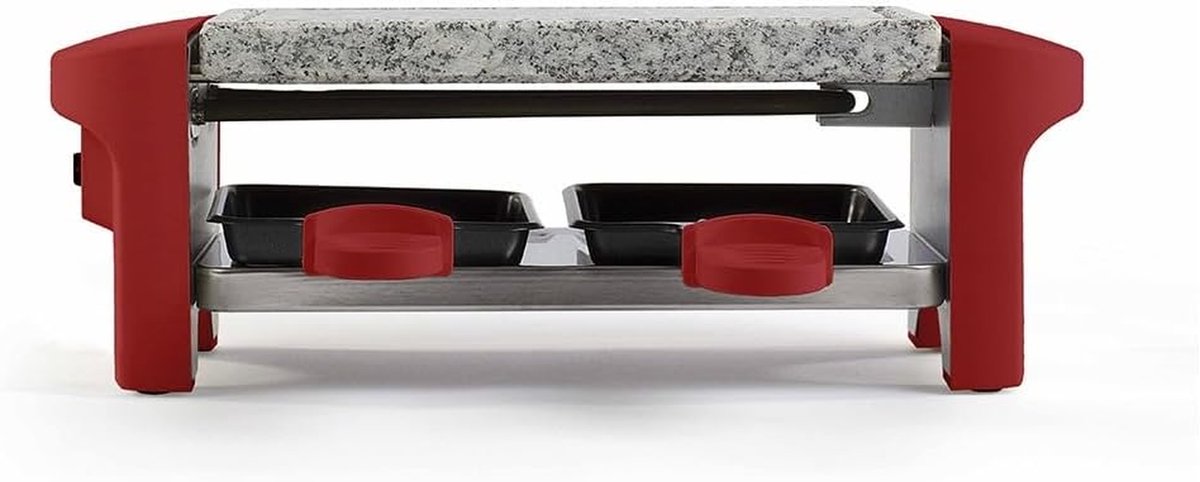Gourmetstel 2 personen - Elektrisch grillen - Gezellig tafelen - Natuurstenen grillplaat - 350 watt - Rood