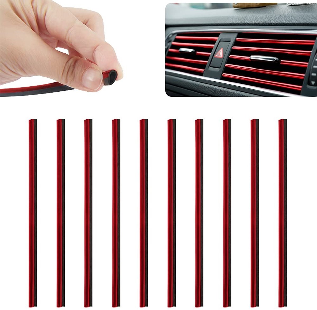 Dailygoods- Luchtuitlaat Decoratie - 10 Stuks - Hoogwaardig PVC - DIY Auto-interieur - Gemakkelijk te Installeren - Lengte 19,5 cm - Ventilatie Strip