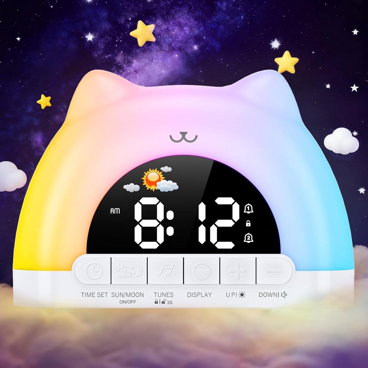 Thijox - Digitale Kinderwekker voor Meisjes en Jongens, Elektrische Wekker met 11 RGB-Kleuren Nachtlampje, 10 Geluidseffecten, Dubbele Wekker met Slui
