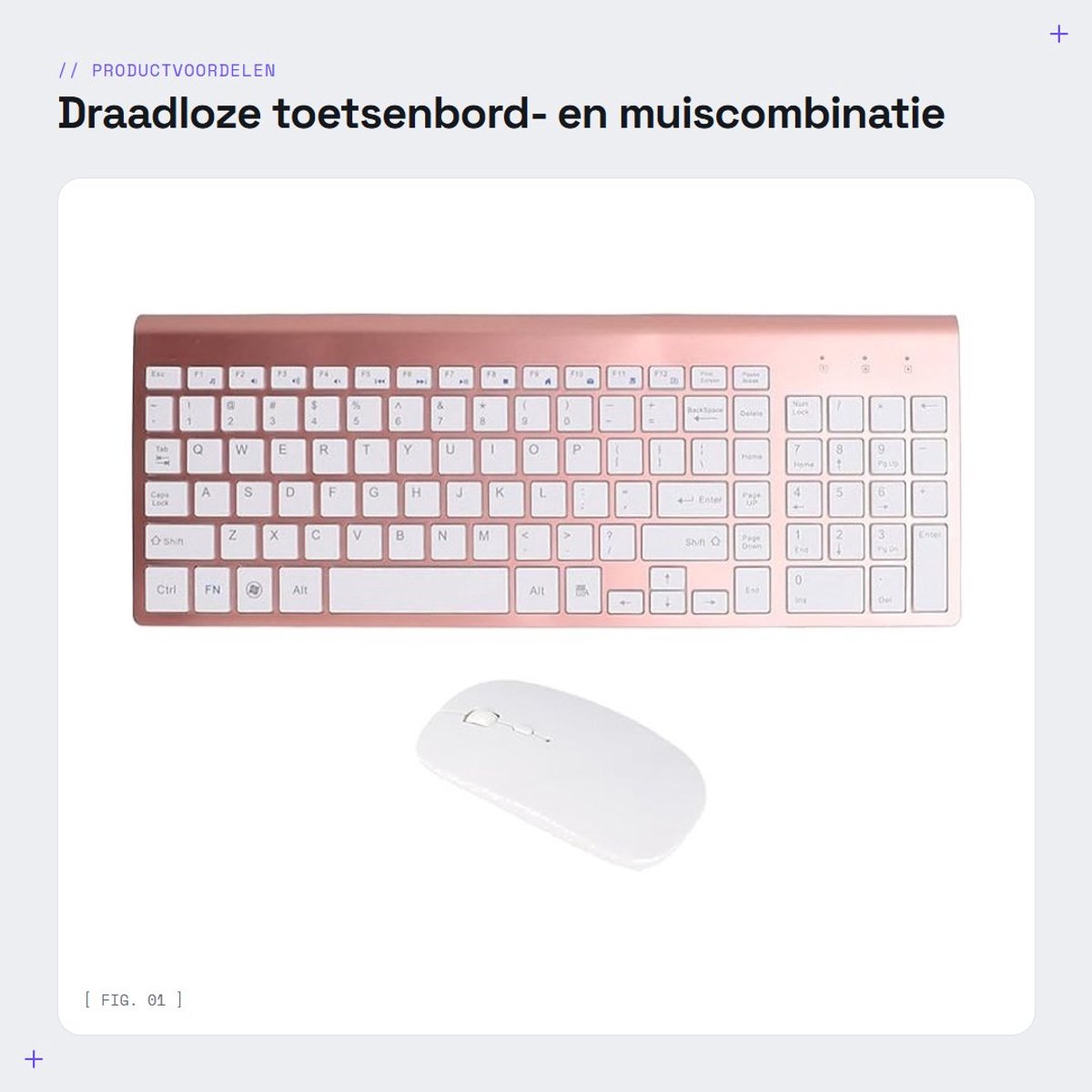 Dailygoods - Draadloze toetsenbord- en muiscombinatie - Ultradunne - Ergonomisch ontwerp - Rosé goud - Stille toetsen - Geschikt voor desktopcomputers...