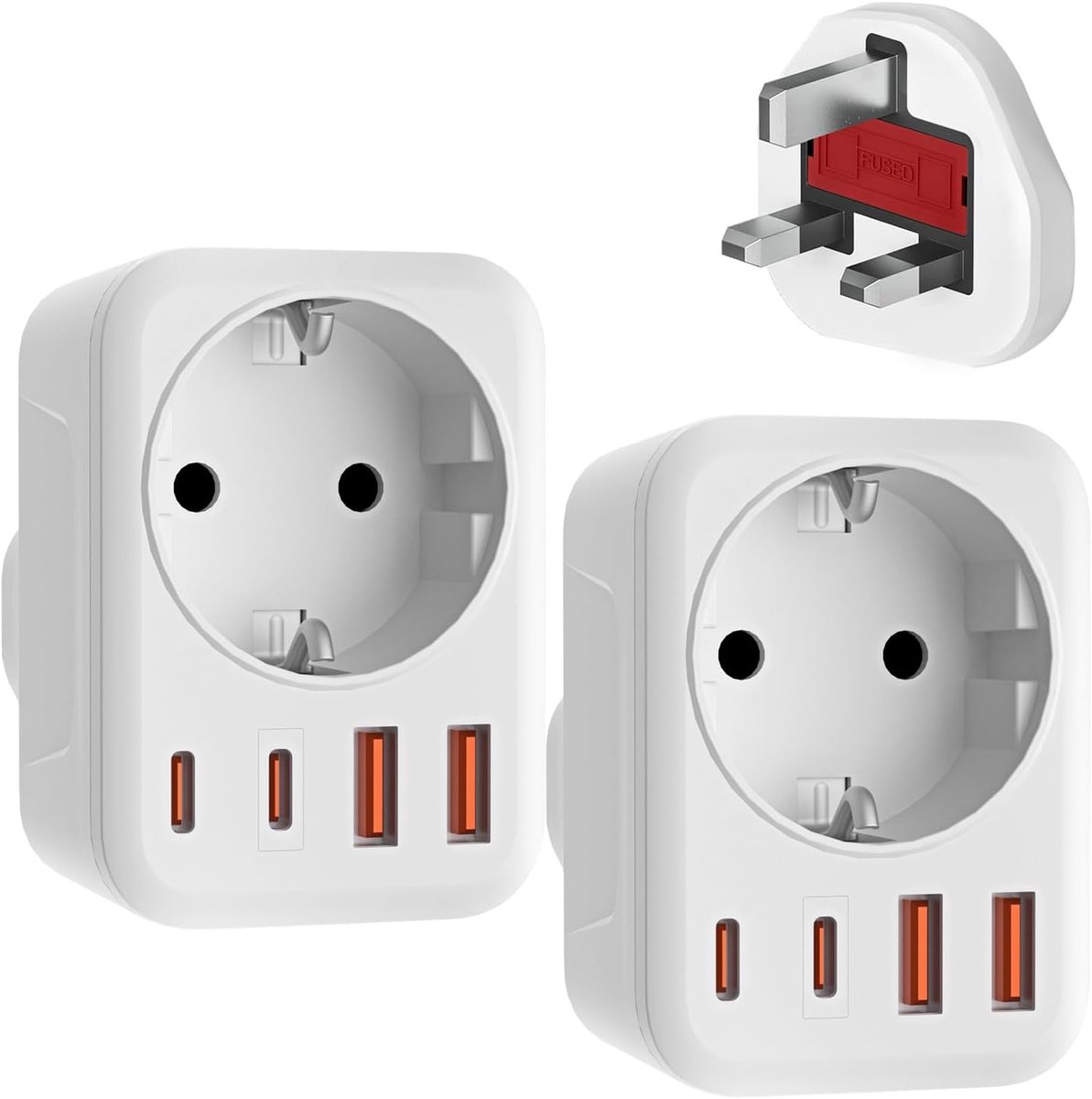 Thijox - Reisadapter UK-adapter, Engeland Duitsland, Stekker met 1 AC & 2 USB-C & 2 USB-A (3.4A) - Reisstekker Type G voor EU, Ierland, Malta, Malediv