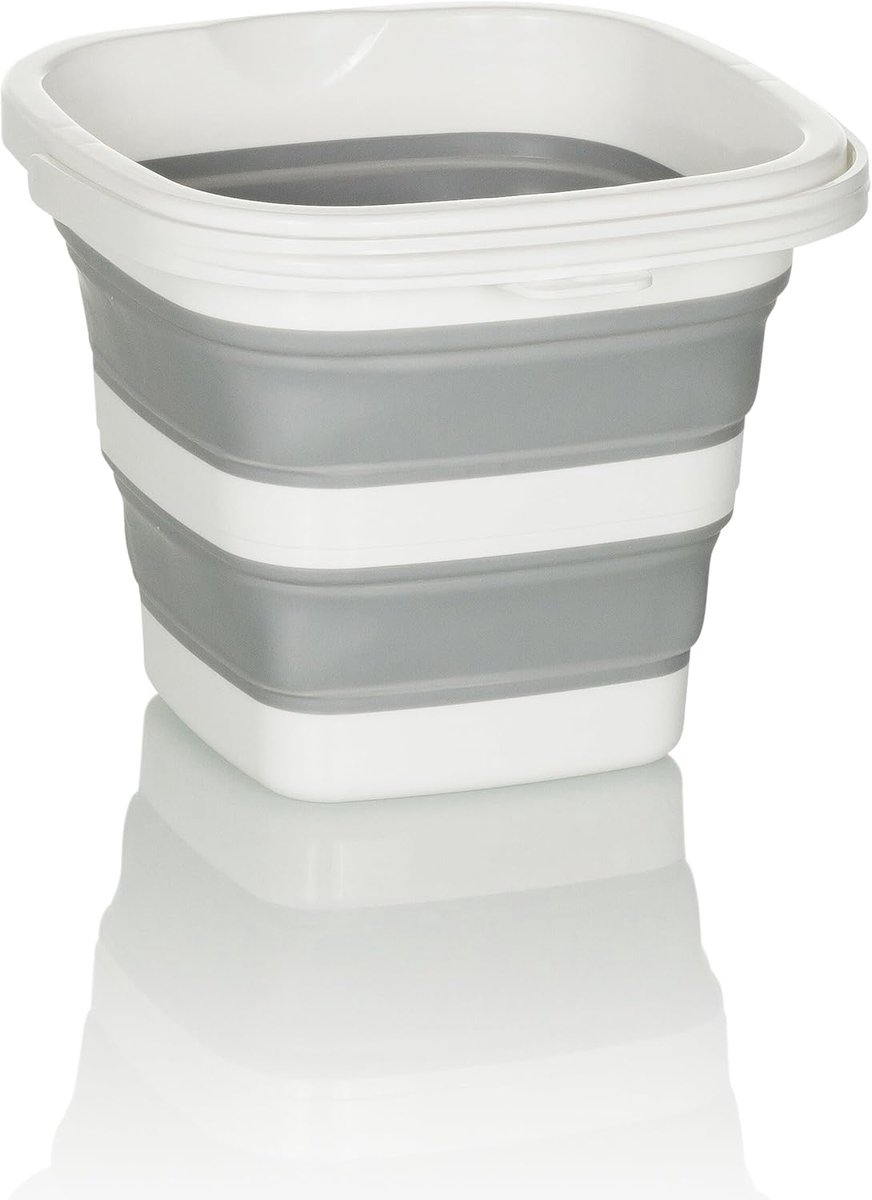 Thijox - Opvouwbare Emmer CLEAN SILE Silicone Grijs/Wit - Multifunctionele Schoonmaakemmer voor Huishouden, Camping en Vrijetijd - Compact en Handig