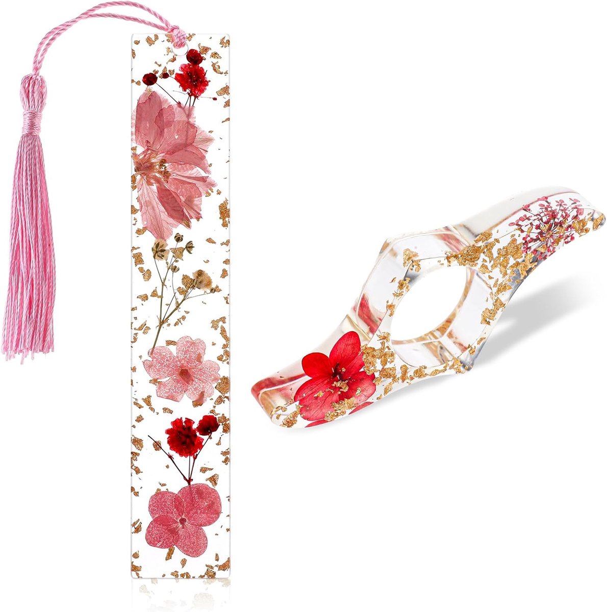 Thijox - 2 stuks Hars Bladwijzers met Gedroogde Bloemen - Transparante Boekpaginahouders voor Leesliefhebbers, Studenten en Leraren - Perfecte Accesso