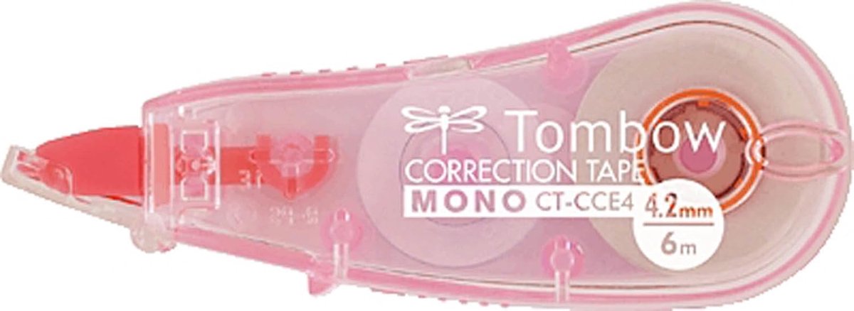 Thijox - Mini-correctieroller 4,2 mm x 6 m - Transparant Roze - In het Midden Afrollen - Voor Rechts- en Linkshandigen - Compact en Handzaam - Perfect