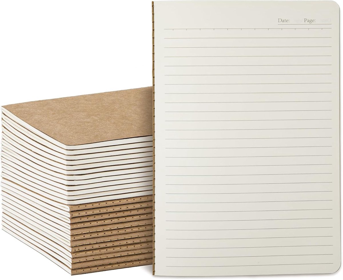 Thijox - Set van 24 A5 Kraft Notitieboeken, 60 Gelijnde Pagina's, 21 x 14 cm, Kraft Omslag, Grootverpakking Schoolbenodigdheden, Ideaal voor Notities