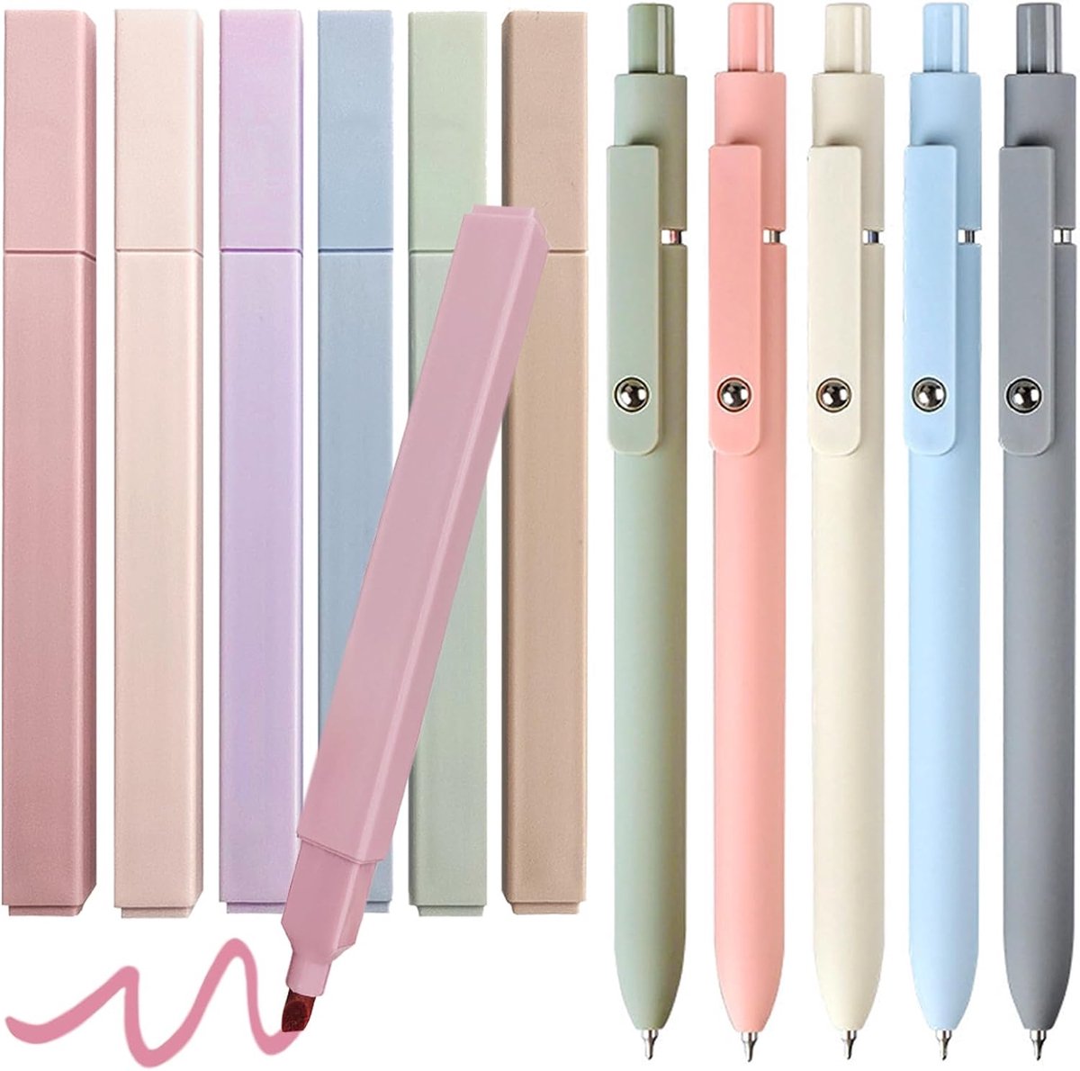 Thijox - Pastel Markeerstiften Set met Esthetische Gelstiften - 11 Stuks - 0,5 Fijne Punt - Geen Bleekmiddel - Ideaal voor School, Bijbelstudie, en Cr
