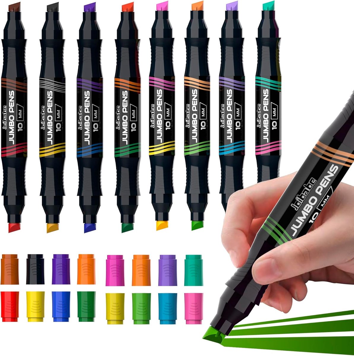 SnelShoppen - Jumbo Marker Viltstiften 8 Stuks/16 Kleuren Postermarker - Wigvormige Punt 2-10 mm - Sneldrogend, Veegvast - Tekenmarker Voor School, Ka