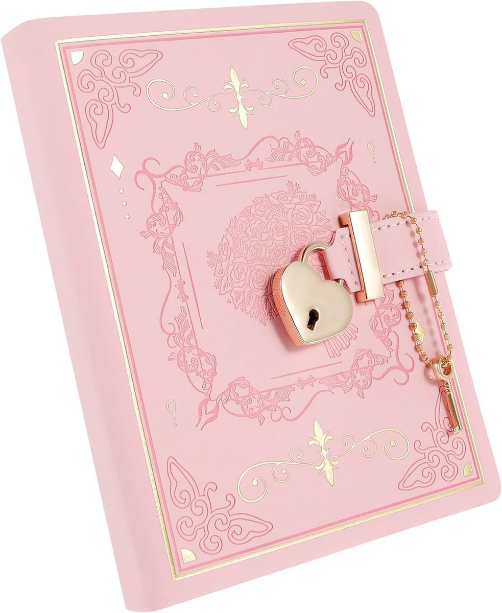 Thijox - B6 Dagboek met slot en hartsleutel, 288 Gelinieerde Pagina's, Navulbaar Notitieboek, Roze Bloemennotitieboek voor Meisjes en Vrouwen, Perfect