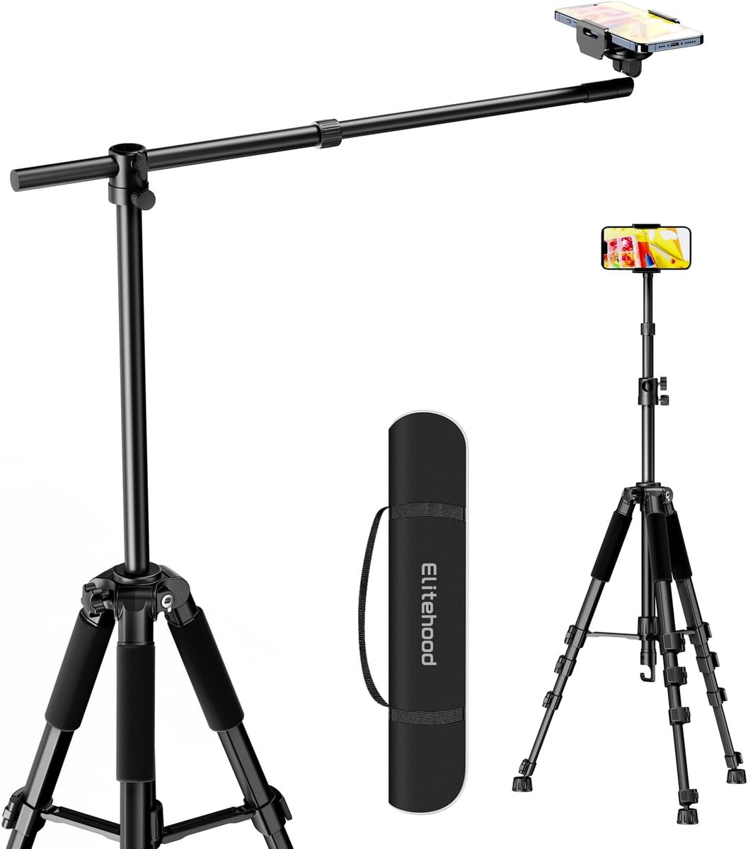 SnelShoppen - Telefoonstatief voor Video-opname - 59" Verstelbaar Statief met 25" Uitschuifbare Arm - 360° Rotatie iPhone Statief voor Overheadopname,
