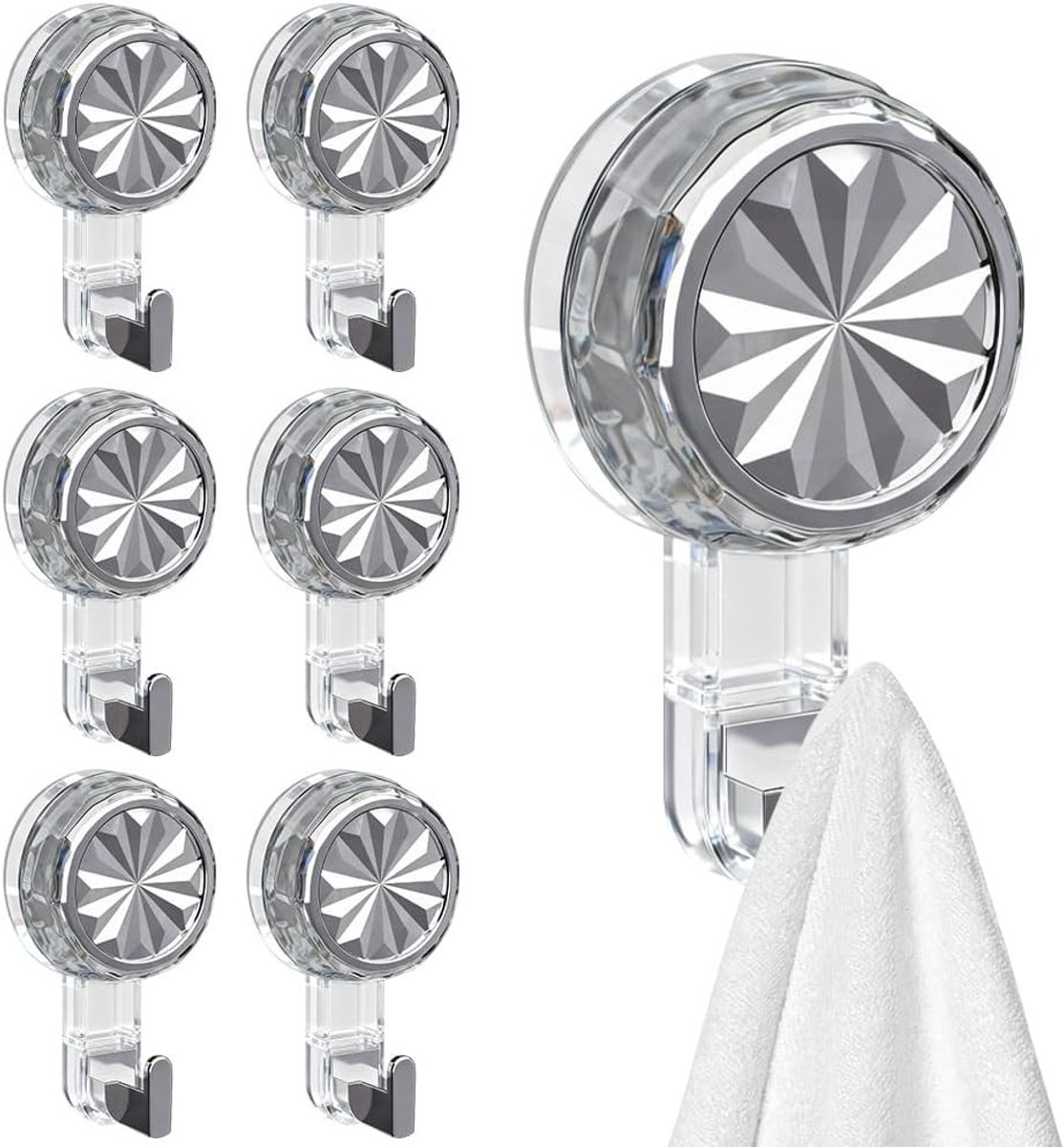 Set van 6 Zuignap Handdoekhaken zonder Boren, 5kg Draagvermogen voor Badkamer, Keuken en Camping Accessoire