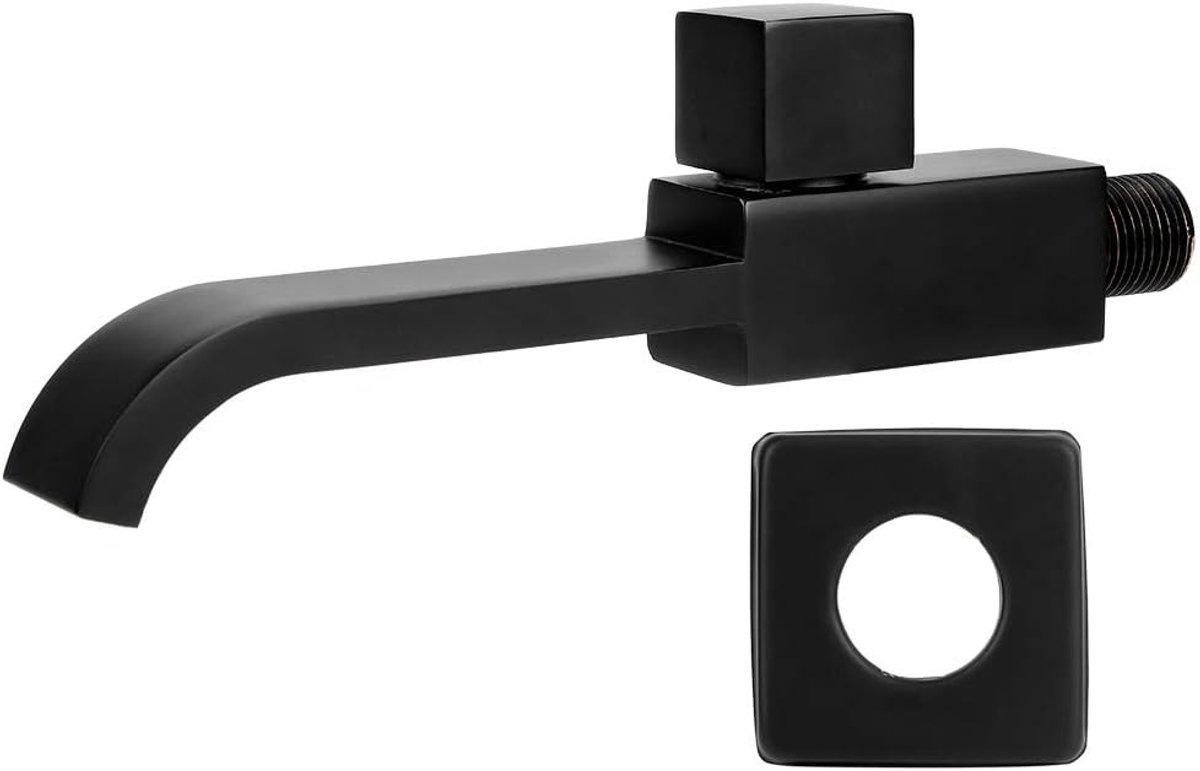 Wandmontage Wastafelmengkraan voor Koud Water - Mat Zwart Badkamer Accessoires met G1/2 Aansluiting, Modern Design en Duurzaam Materiaal
