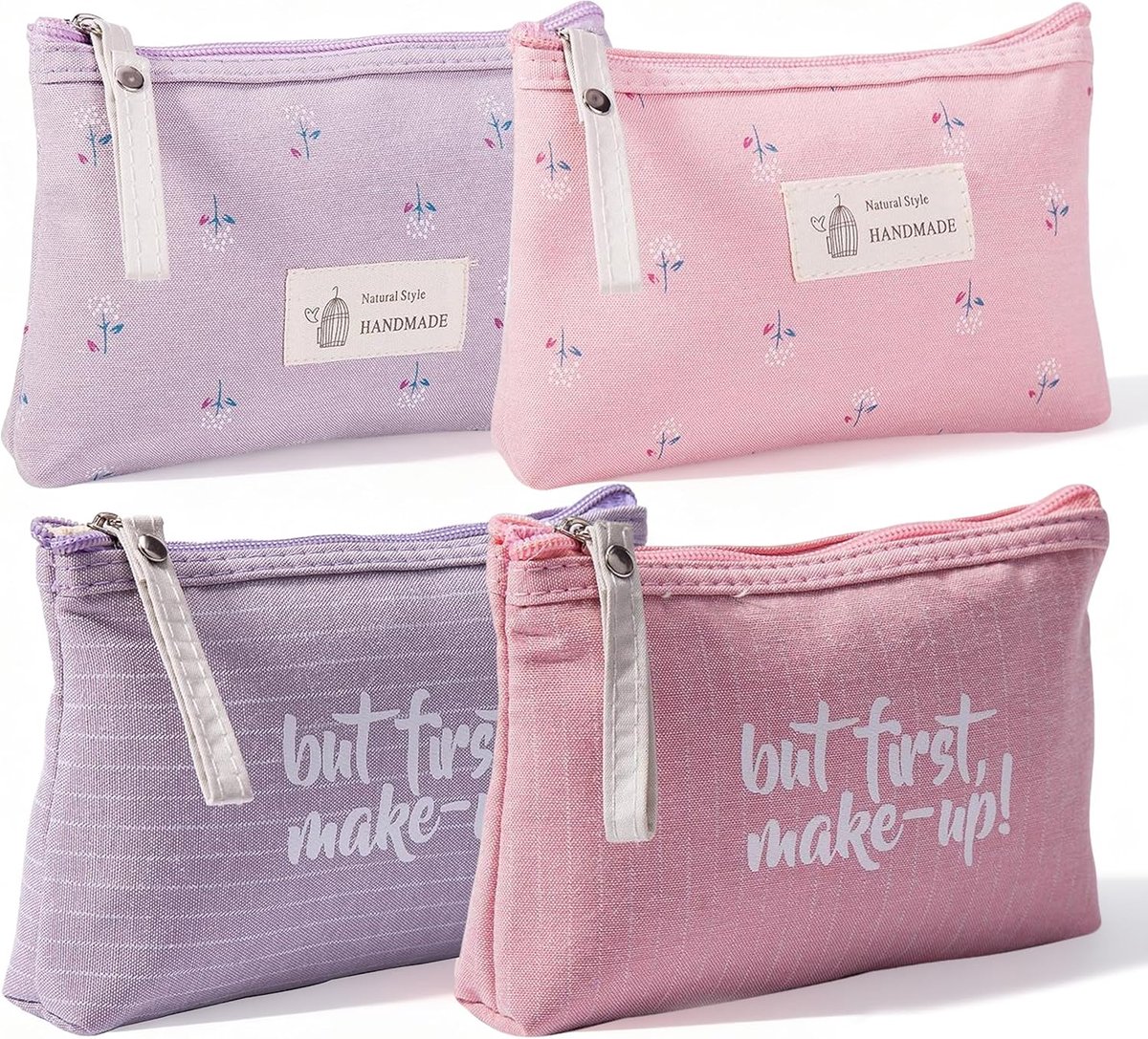 SnelShoppen - 4 Stuks Kleine Cosmetica Tasjes, Make-up Tas Canvas, 17x11,5x4 cm Multifunctionele Make-up Organizer voor Cosmetica en Stationery, Compa