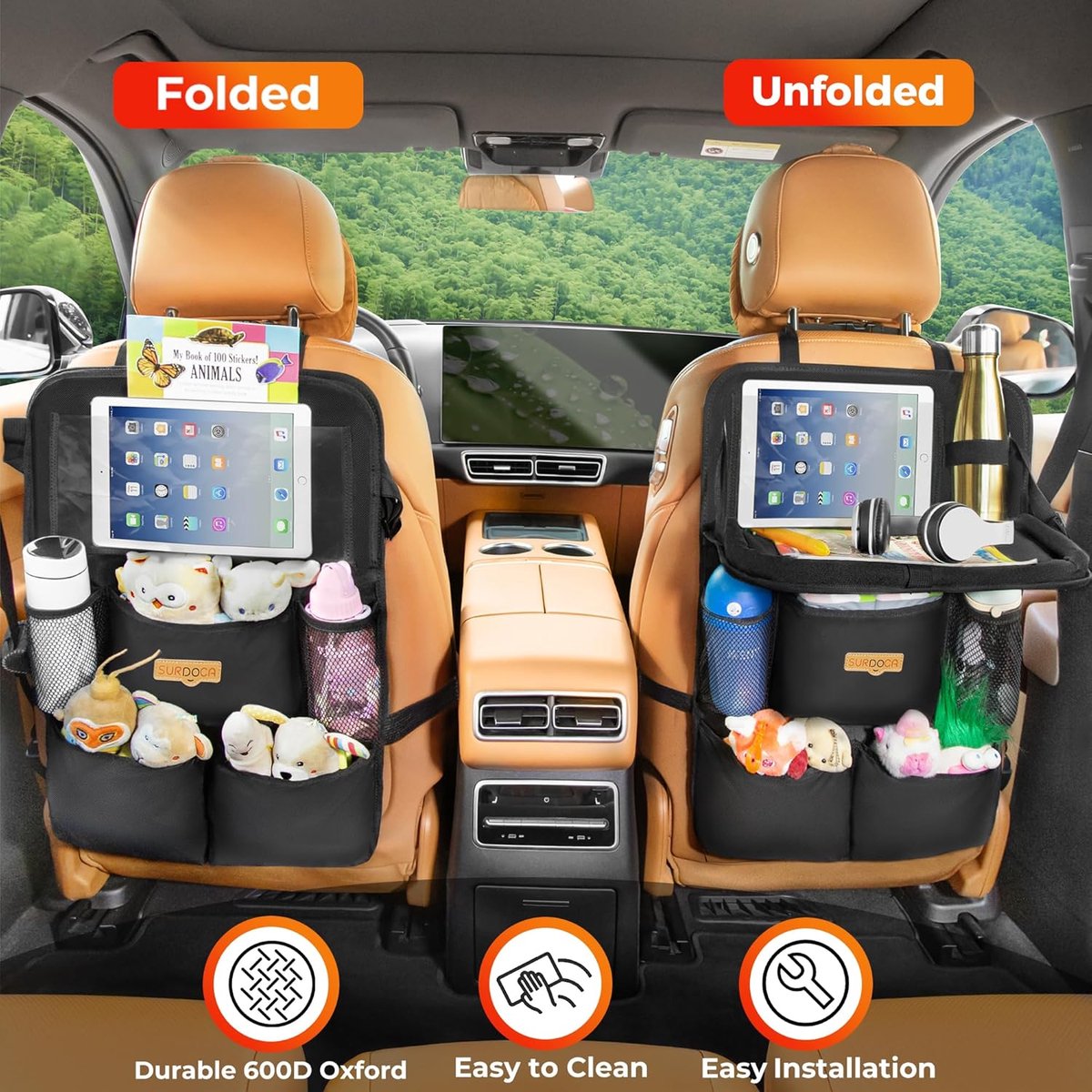 Thijox - Autostoelorganizer met Klaptafel, 7 Vakken, Tablettas, Hangende Achterbank-Organizer voor Kinderen en Reizen, Universeel voor de Meeste Auto' – foto 3