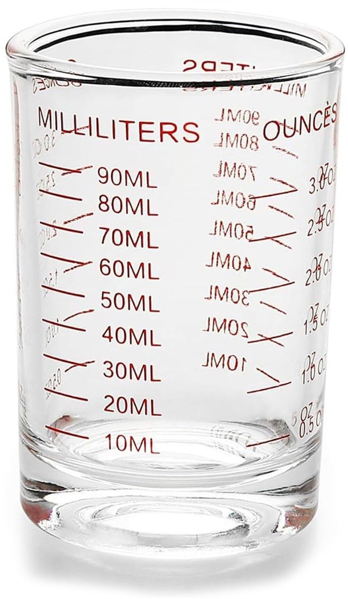 Dailygoods- Maatbeker 90 ml - Maatbeker Glas - Shotglas - Cocktail - Bar - Keuken - Schaal met duidelijke afmetingen - Meetglas
