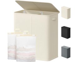 Thijox - Lifewit 145L Wasmand 2 Secties met Deksel, Extra Grote Vuilnisbak met Handvat, Verdeelde Wassorteerder Organizer met 2 Uitneembare Waszakken,