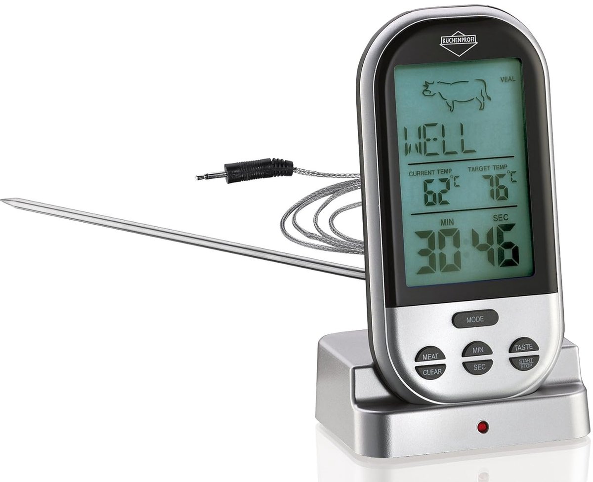 SnelShoppen - Digitale Braadthermometer Vleesthermometer Professioneel Roestvrij Staal Zilver - Voor Perfect Gegaard Vlees in Keuken en Tuin