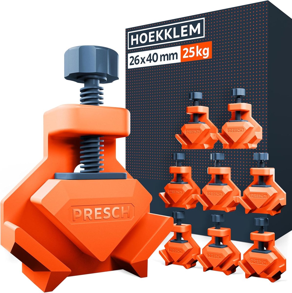 Thijox - Hoekklemmen 8 st - Lijmklem voor 90° hoeken - 25 kg klemkracht voor houtbewerking - Glasvezelversterkte kunststof - Voor platen tot 26 mm dik