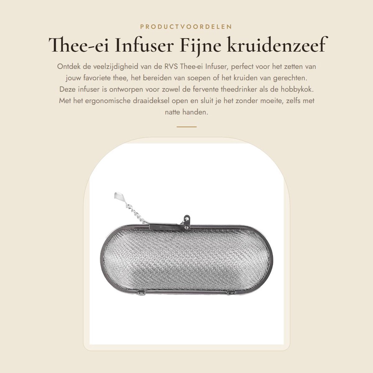 Dailygoods- Thee-ei Ergonomisch Draaideksel - Thee Infuser - Fijne Kruidenzeef - Roestvrij Staal - Ruimtebesparend - 11 cm