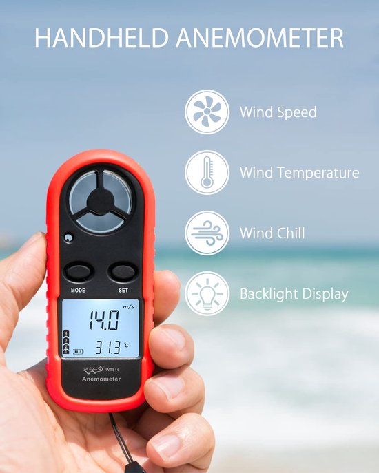 Digitale Windmeter - Lucht Snelheidmeter - Buiten Meten - Temperatuur Weergave - 0.3-30m/s - Zwart — afbeelding 3