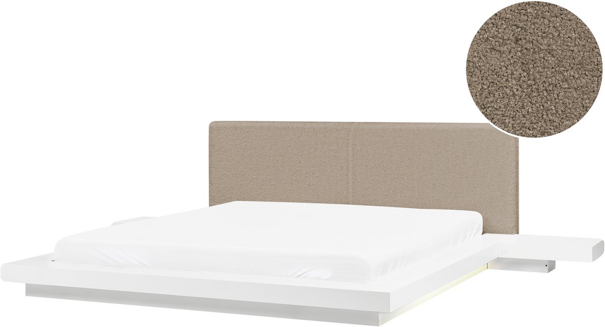 ZEN - Tweepersoonsbed met LED - Wit/Taupe - 180 x 200 cm - MDF