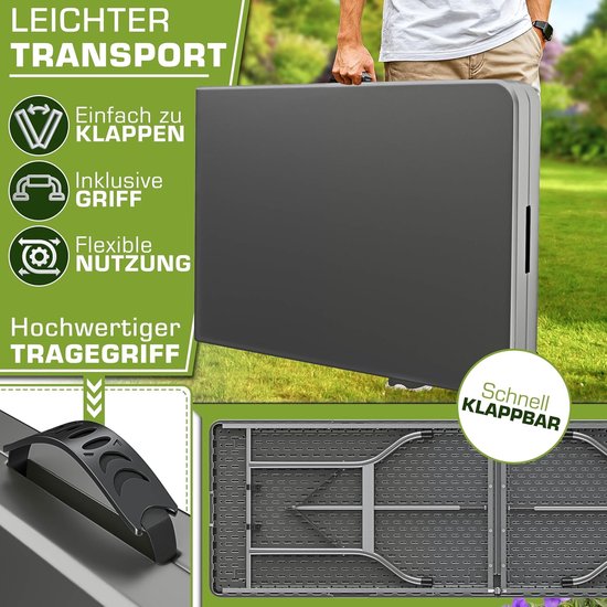 Tuintafel Inklapbaar - Klaptafel Buffet - Feestelijke Bijeenkomsten - Weerbestendig Kunststof - 220 x 70 cm - Antraciet — afbeelding 2