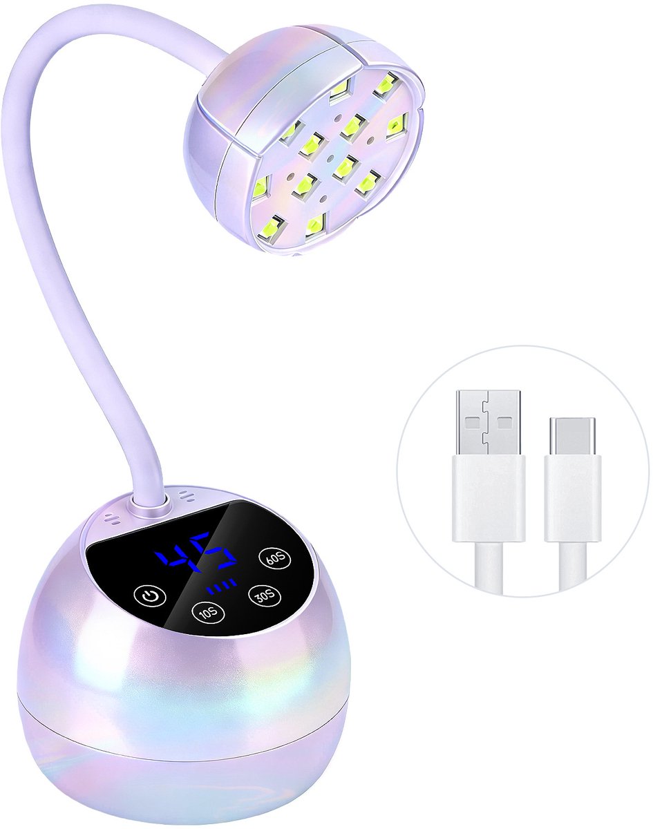 Mini-uv-lamp voor nagels met slimme autosensor en lcd-display, 12 led-kralen, mini-nagellamp voor gelnagels met 4 modi, 36W draagbare kleine nageldroger, geschikt voor salon en thuis, paars