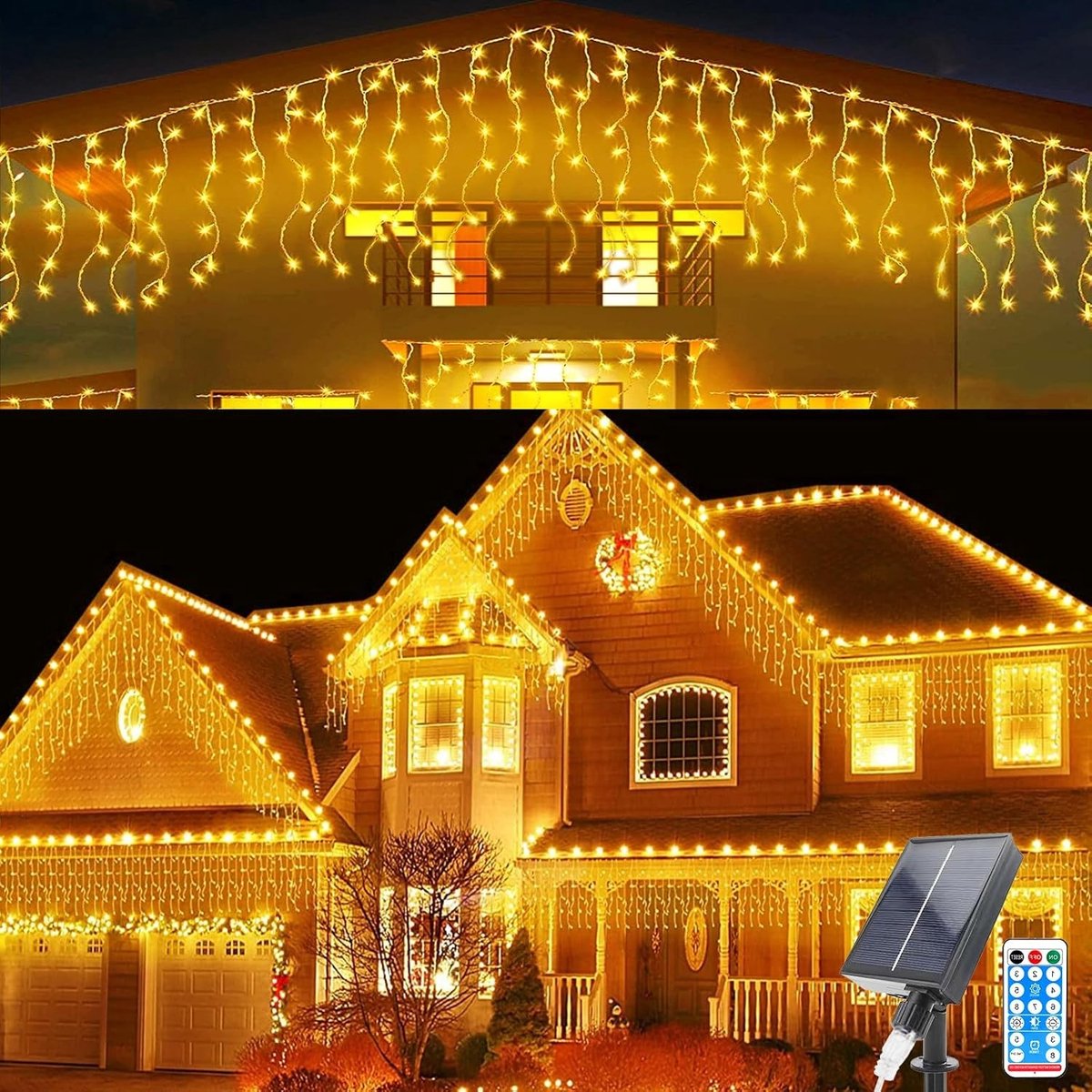 Verlichte Solar IJspegels voor Kerst, 7m Waterdichte Gordijnverlichting, 32 Stuks met 8 Modi en Afstandsbediening voor Bruiloft en Feestdecoratie