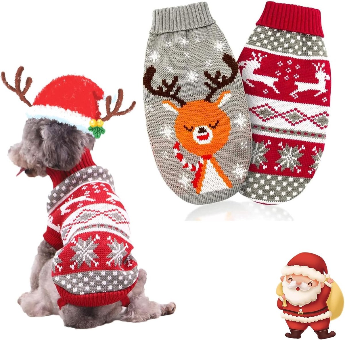 Kersttruien voor Honden - 2 Stuks Gebreide Puppytruien voor Winter - Warm en Comfortabel voor Kleine Honden en Katten