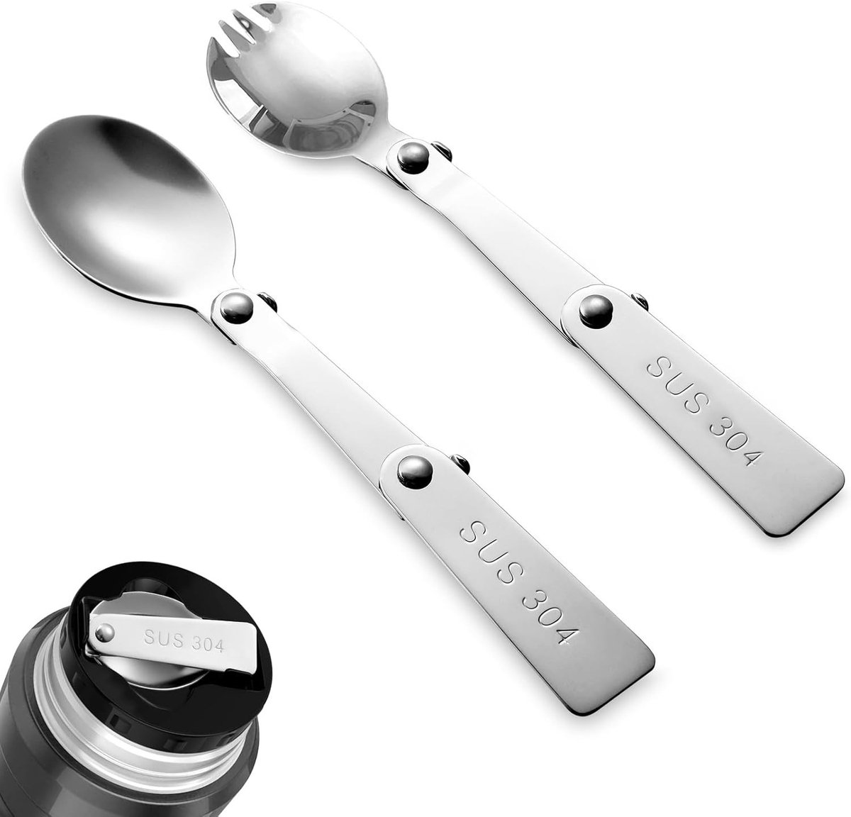 Vouwbare RVS Lepels en Spork Set voor Yogurt, Ideaal voor Picknicks, Reizen en Kamperen - 2 Stuks
