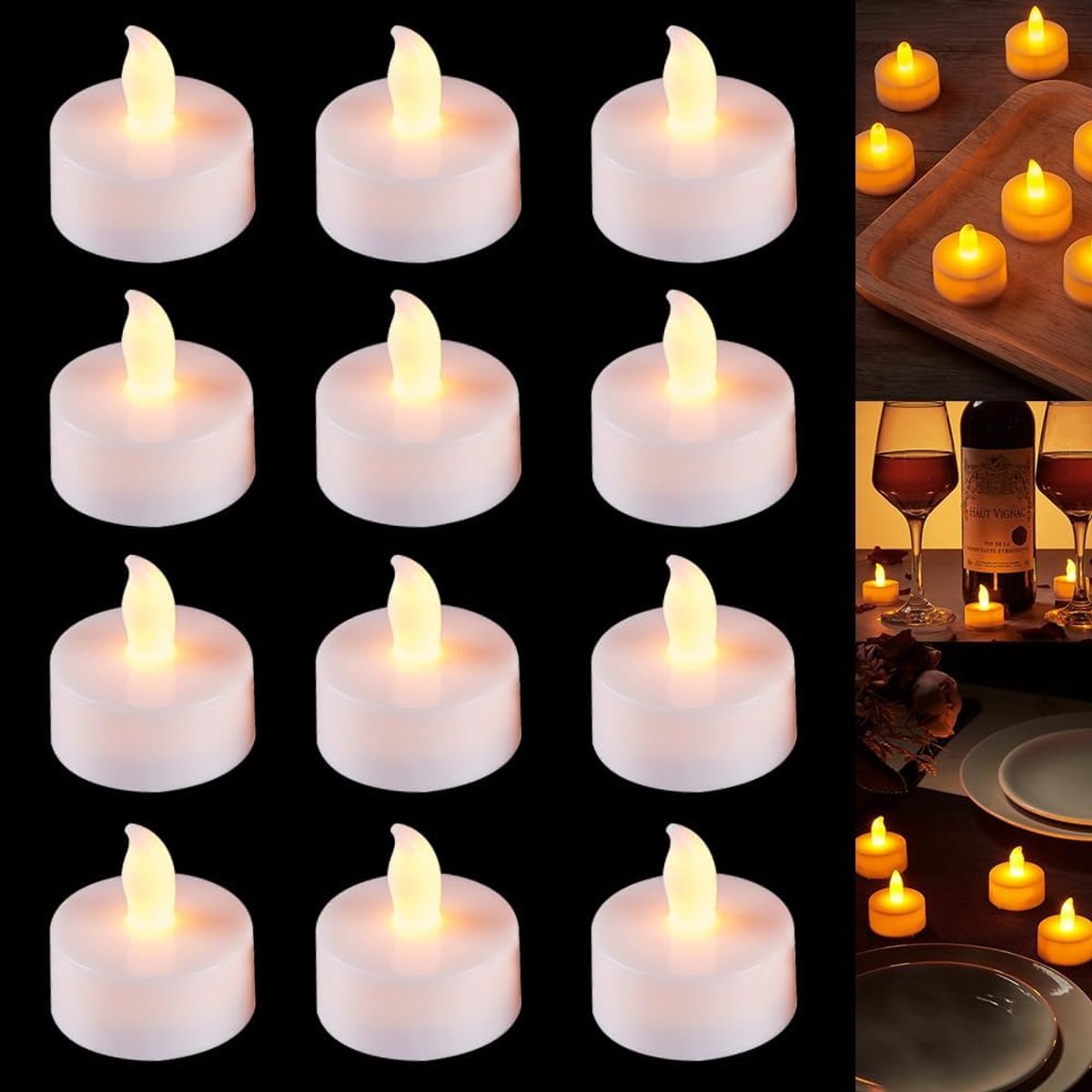 12x LED Waxinelichtjes met Timer - Flamlost & Warm Wit - Voor Feest, Kerst & Decoratie