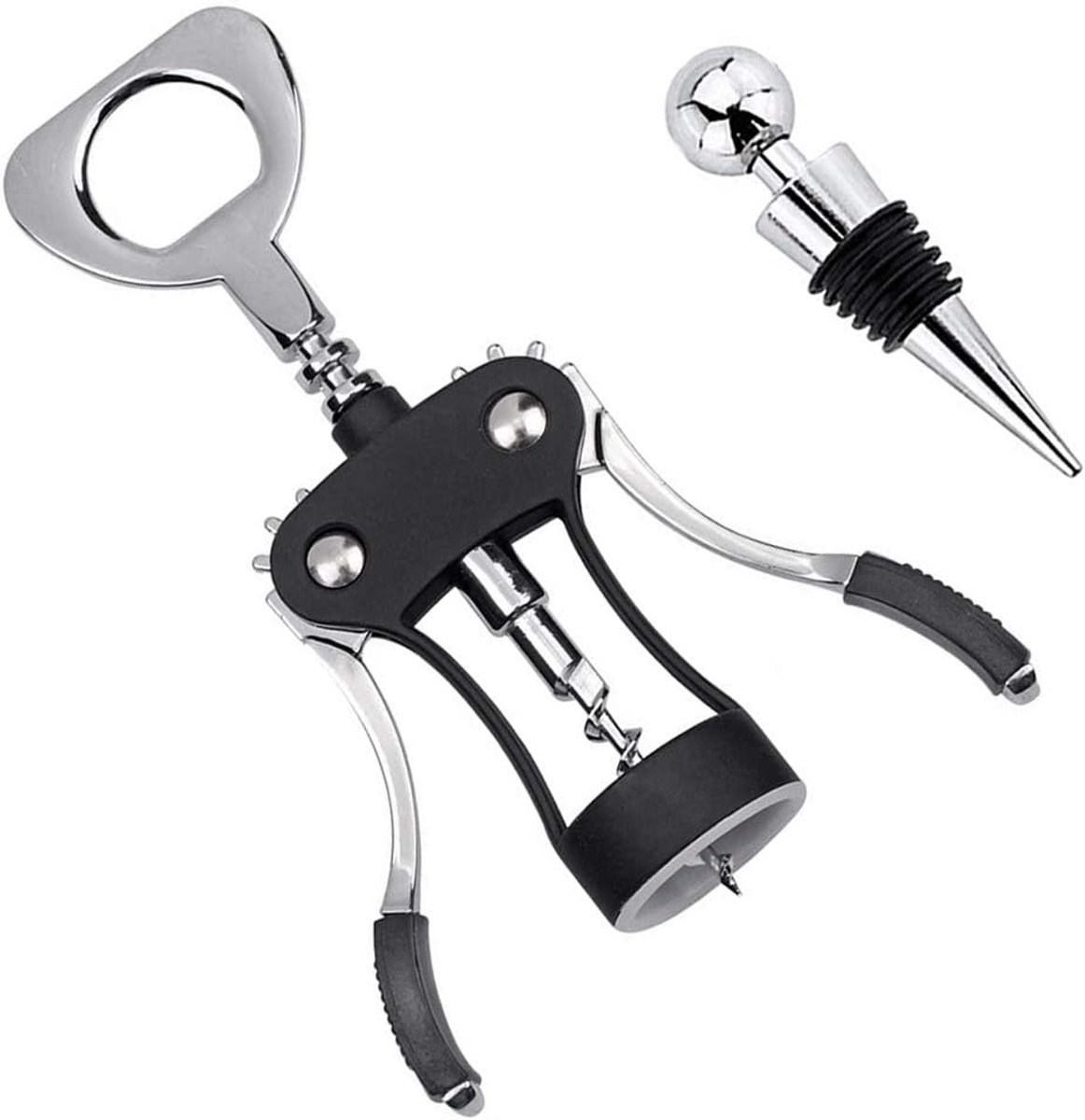 SnelShoppen - Multifunctionele Wing Corkscrew, Wijnflesopener met Stopper, Rvs & Zinklegering, Ideaal voor Feest, Keuken, Camping, Makkelijk in Gebrui