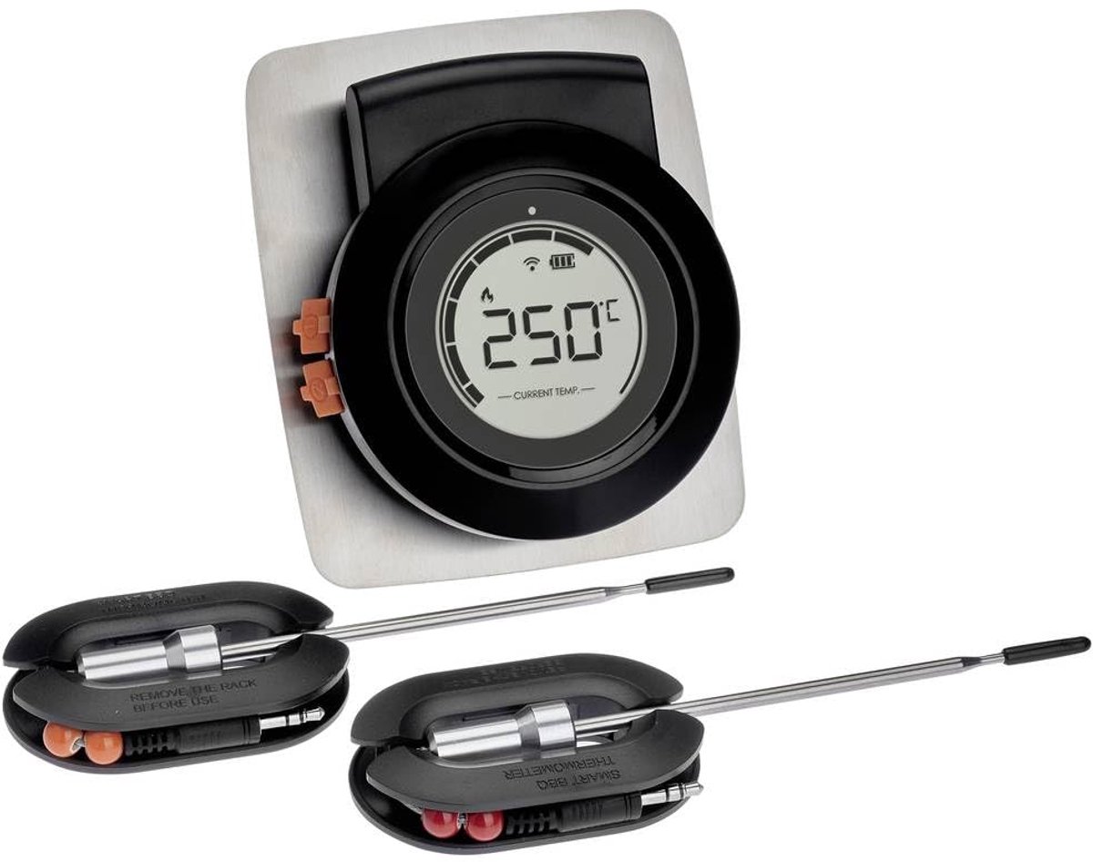 Thijox - Smart Wireless BBQ Thermometer HYPER BBQ met 2 RVS Sondes, Kookkamer & Kerntemperatuur Meting, Tot 400°C, Voor Barbecue, Grill, Keuken, Zwart