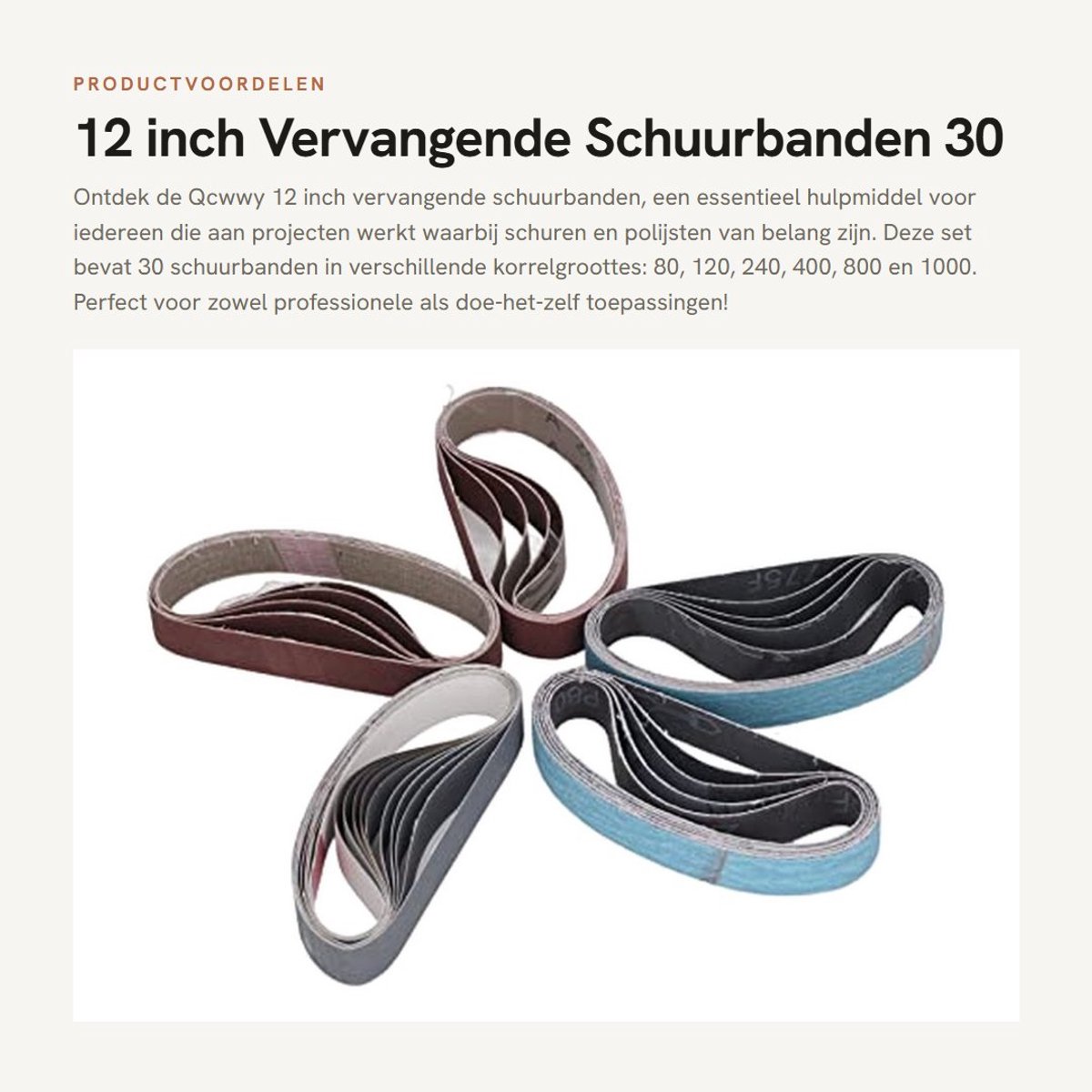 Dailygoods - 12 inch Vervangende Schuurbanden - 30 Stuks, Diverse Grit (80-1000)