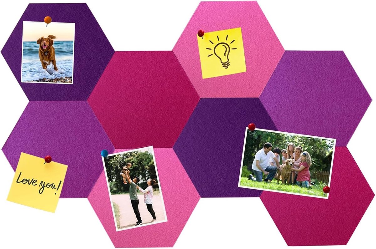 SnelShoppen - 8Pcs Hexagonale Vilten Kurkbord Tegels, Zelfklevende DIY Prikbord voor Kantoor, School, Thuis, Muur Decoratie, Stickers, Memos, Foto's,