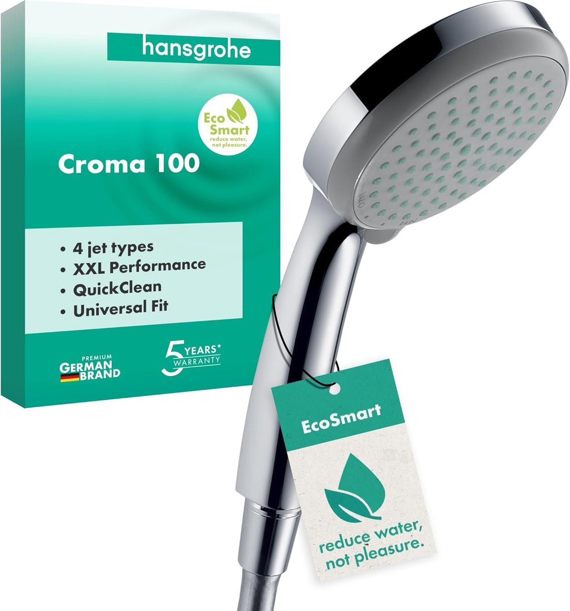 SnelShoppen - Douchekop 100 mm - Waterbesparend 9 l/min - Ronde Handdouche met 4 Jets - Chroom - Anti-kalk Functie voor Luxe Doucheervaring