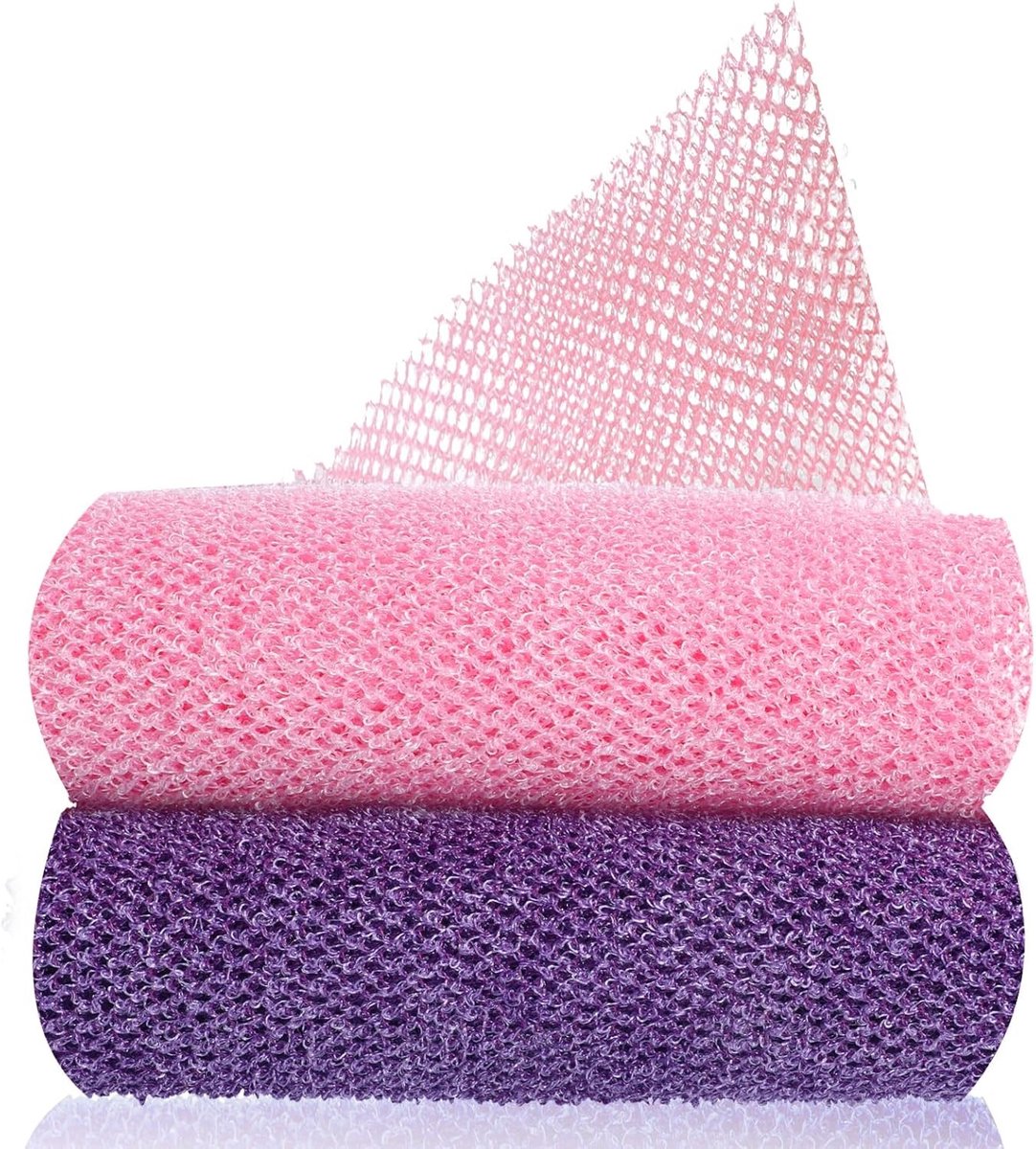 2 Stuks Afrikaanse Peeling Net Spons, Bad Spons voor Lichaamsverzorging, Lange Nylon Achterwasdoek voor Effectieve Exfoliatie en Verfrissing van de Huid (Roze, Paars)