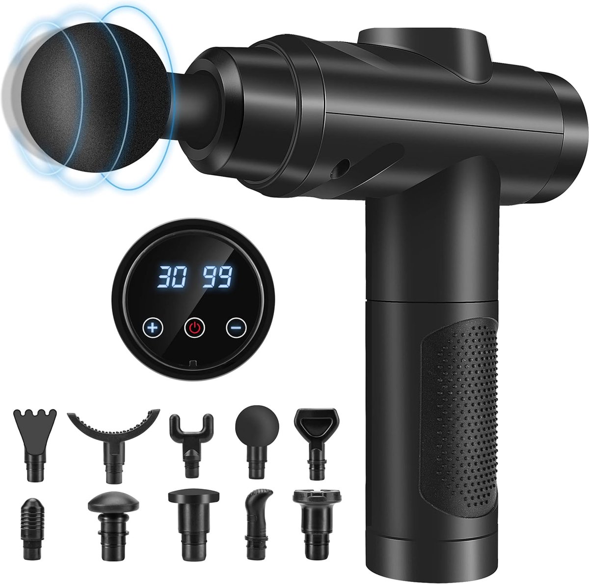 SnelShoppen - Massagepistool Spierpercussie 30 Snelheden Stil Handmassageapparaat LCD-Touchscreen 10 Massagekoppen voor Schouders Lichaam Rug Ontspann