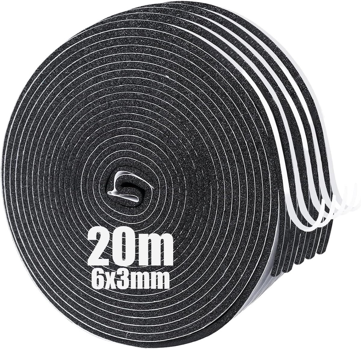 Zelfklevende Schuimafdichtingstape 6mm x 3mm - Ideaal voor Deuren en Ramen, Weerbestendig, Geluidsisolatie en Antikollision (Totale Lengte 20m)