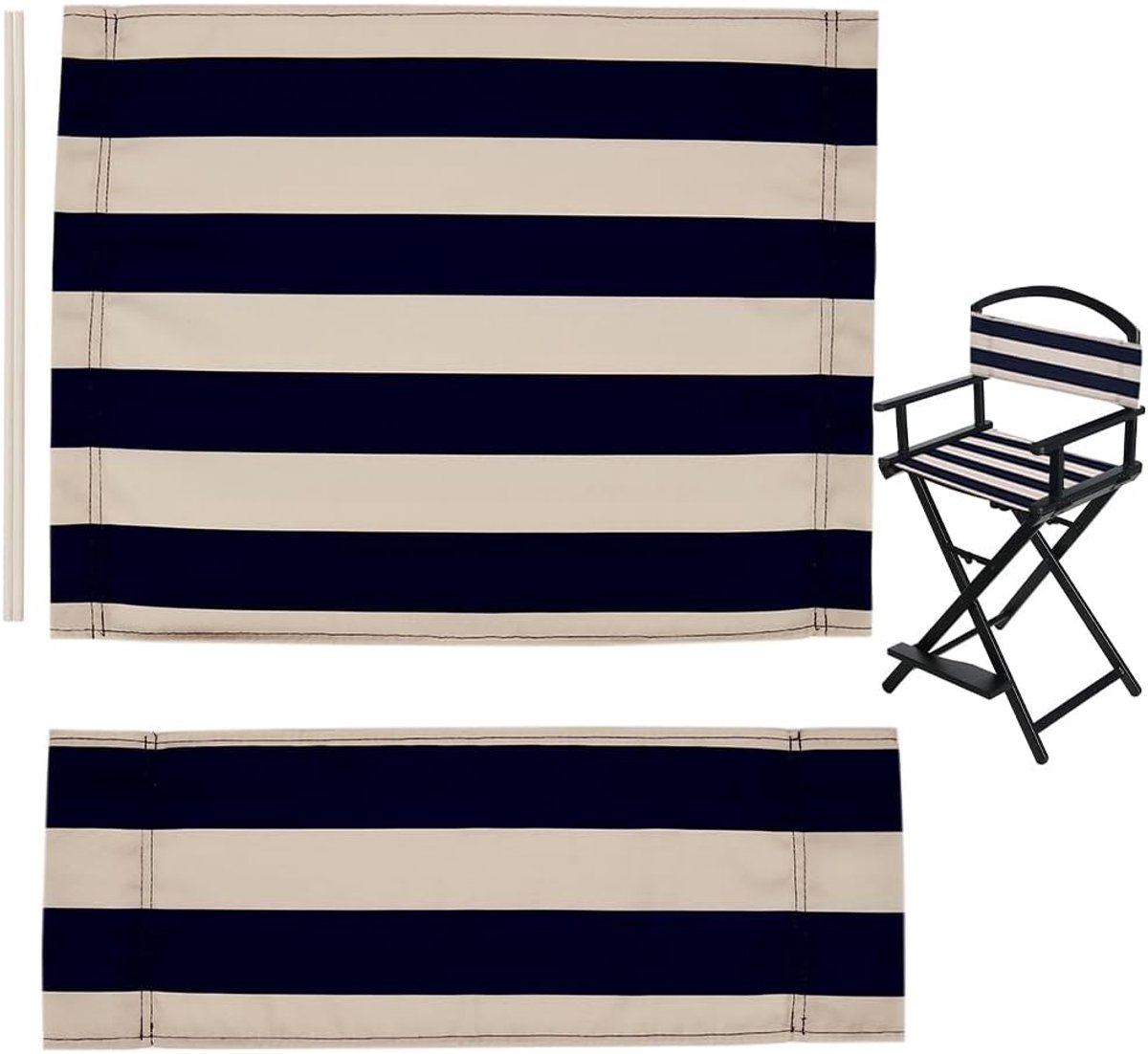 Thijox - Directors Stoel Cover Canvas Set - Klassieke Blauw en Beige Strepen - Vervangingskit voor Tuin en Strandstoel - Ideaal voor Zonnen, Relaxen e
