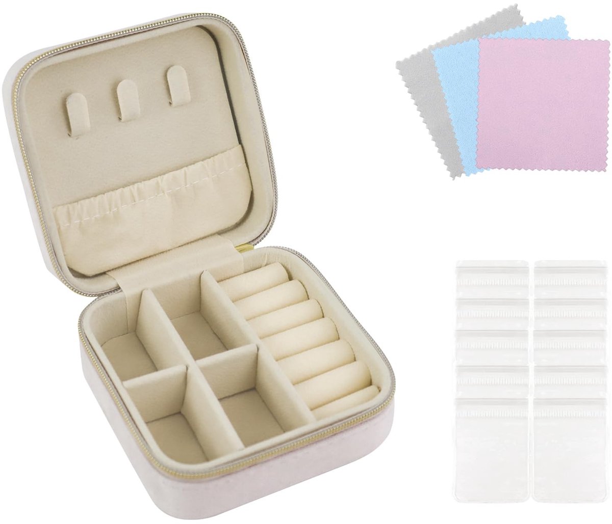 Dailygoods - Andiker Klein sieradendoosje, draagbaar sieraden-reisetui, fluwelen sieradenkistje, klein hoesje voor ringen, oorbellen, halskettingen (roze)