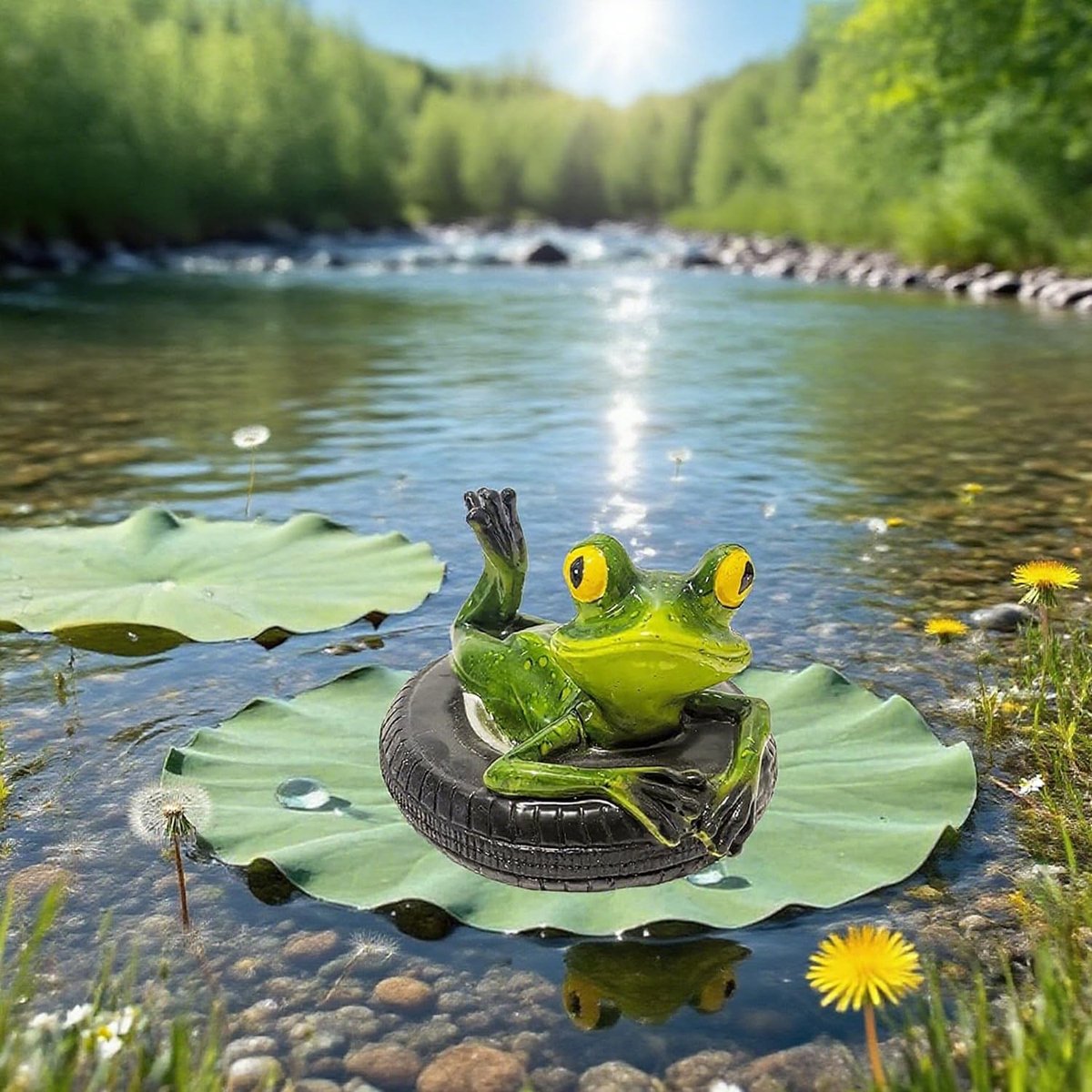 Dailygoods- Harsdecoratie Zwemkikker - Tuinbeelden voor Buiten - Tuindecoratie Vijver - Decoratieve Mini-Vijver - Lichtgewicht - Afmetingen 13 x 14 x 9,5 cm