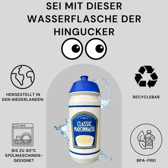 SnelShoppen - Drinkfles Classic Mayonaise 500 ml BPA-vrije waterfles voor Sport, Fitness, Vrije Tijd, Outdoor, Fiets, Werk, Reizen, School, Duurzaam C — afbeelding 3