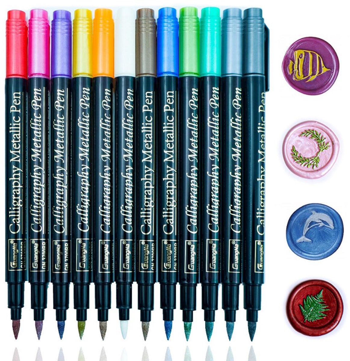 Thijox - 12 PCS Metallic Markeerstiften Kleurpen met Soft-tip voor Wax Seal Verzegeling, Versieren van Enveloppen, Goud, Rood, Paars, 1-5 mm Lijndikte