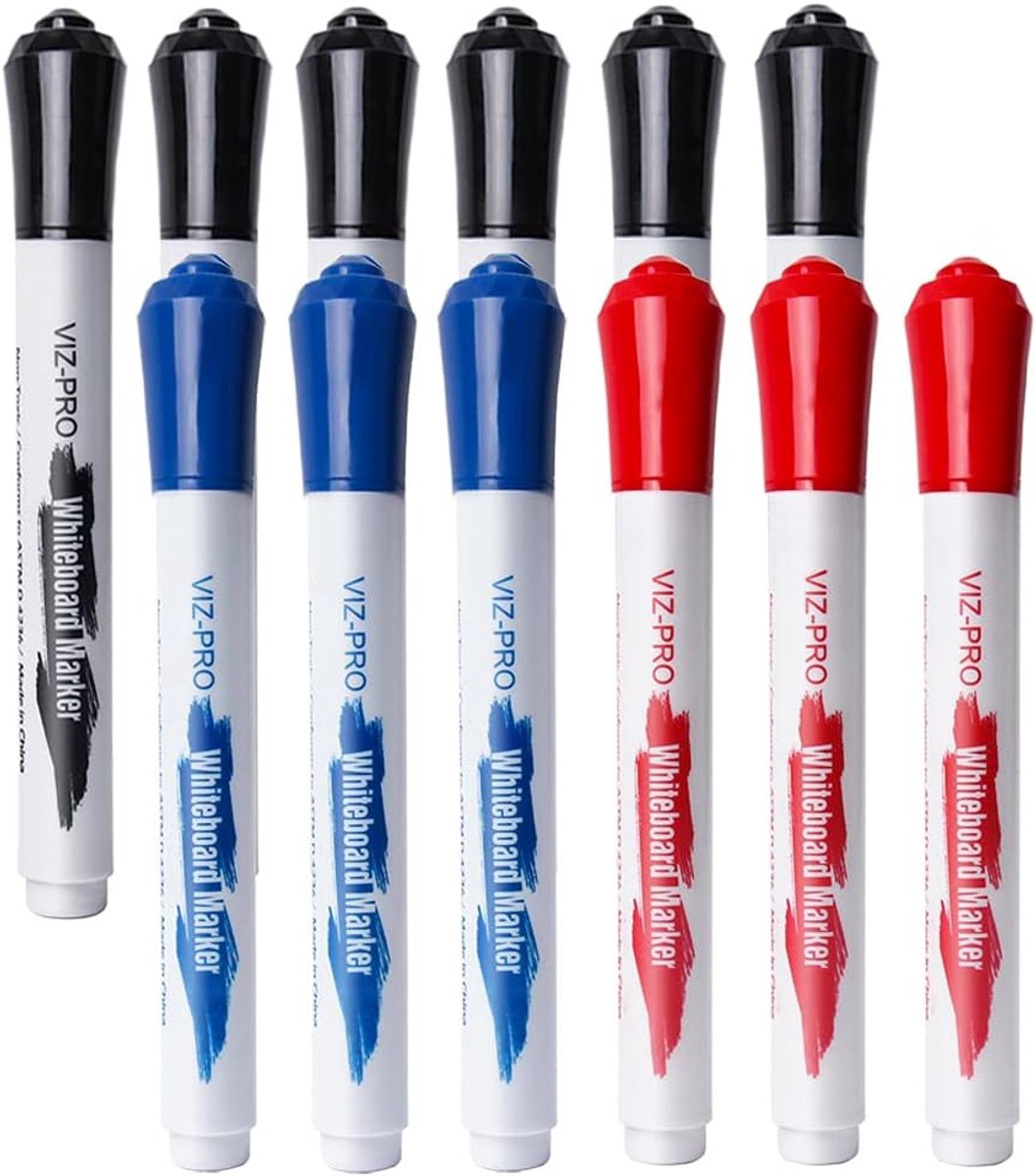 Droog uitwisbare markers met fijne rondlopende tip - 3 kleuren - 12 stuks