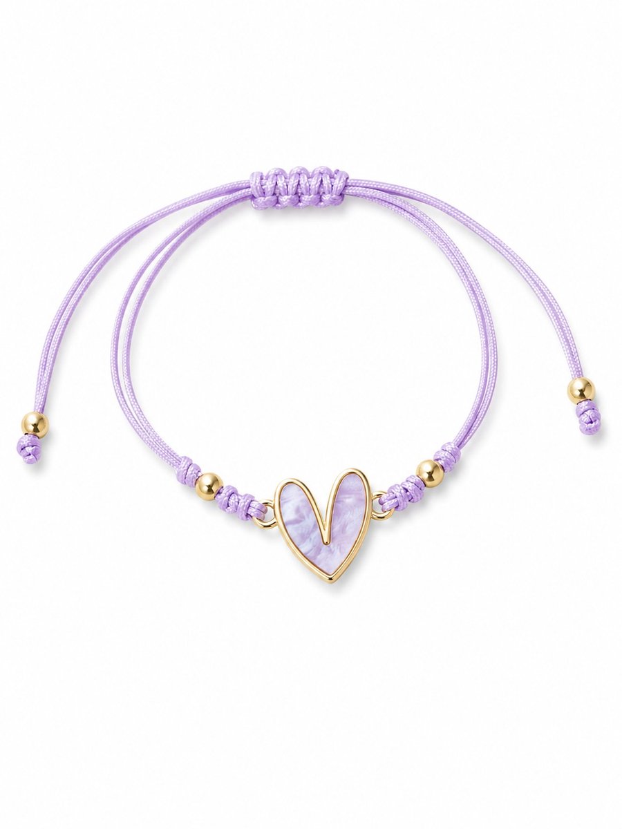 Armband Meisje- Touw Armband- Meisjes armbandje hartje- Tiener armband- Armband Hartje- Koordarmband- Paars- Goudkleurig- Touw- Kind- Cadeau Meisje-LiLaLove