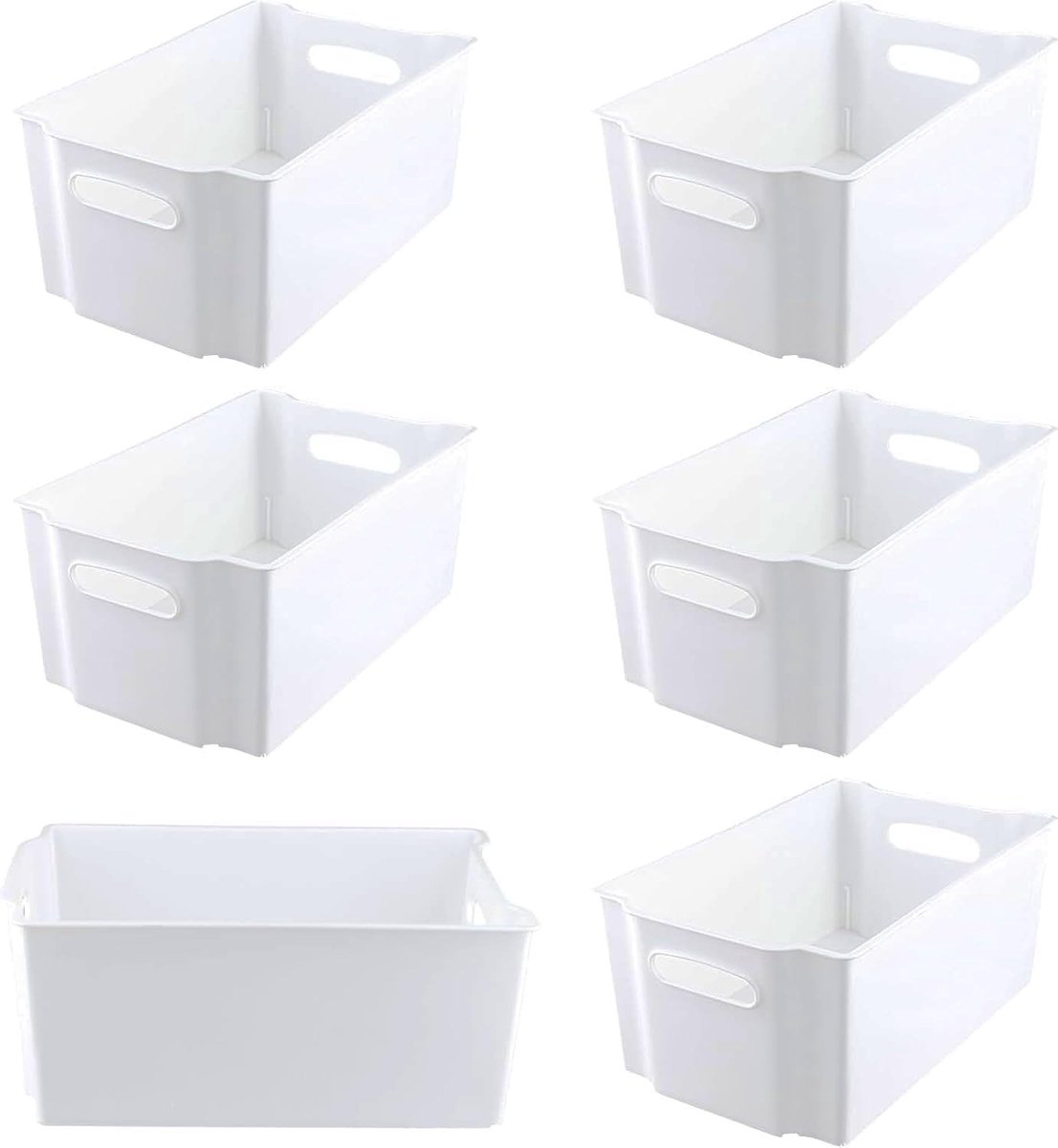 Set van 6 Stapelbare Witte Opbergdozen van Plastic met Handvatten voor Keuken en Badkamer, Ideaal voor Organisatie en Opruimen, Afmetingen 32×20.5×11cm