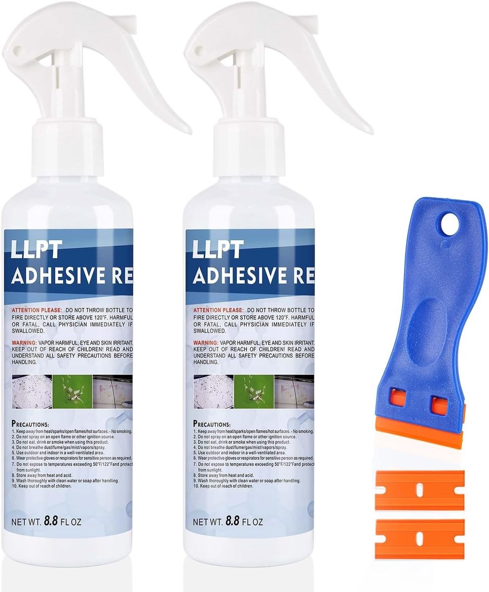 Effectieve Glue Remover Spray voor het Verwijderen van Stickers, Lijm en Vlekken - 260 ml, Set van 2 met Plastic Schraper
