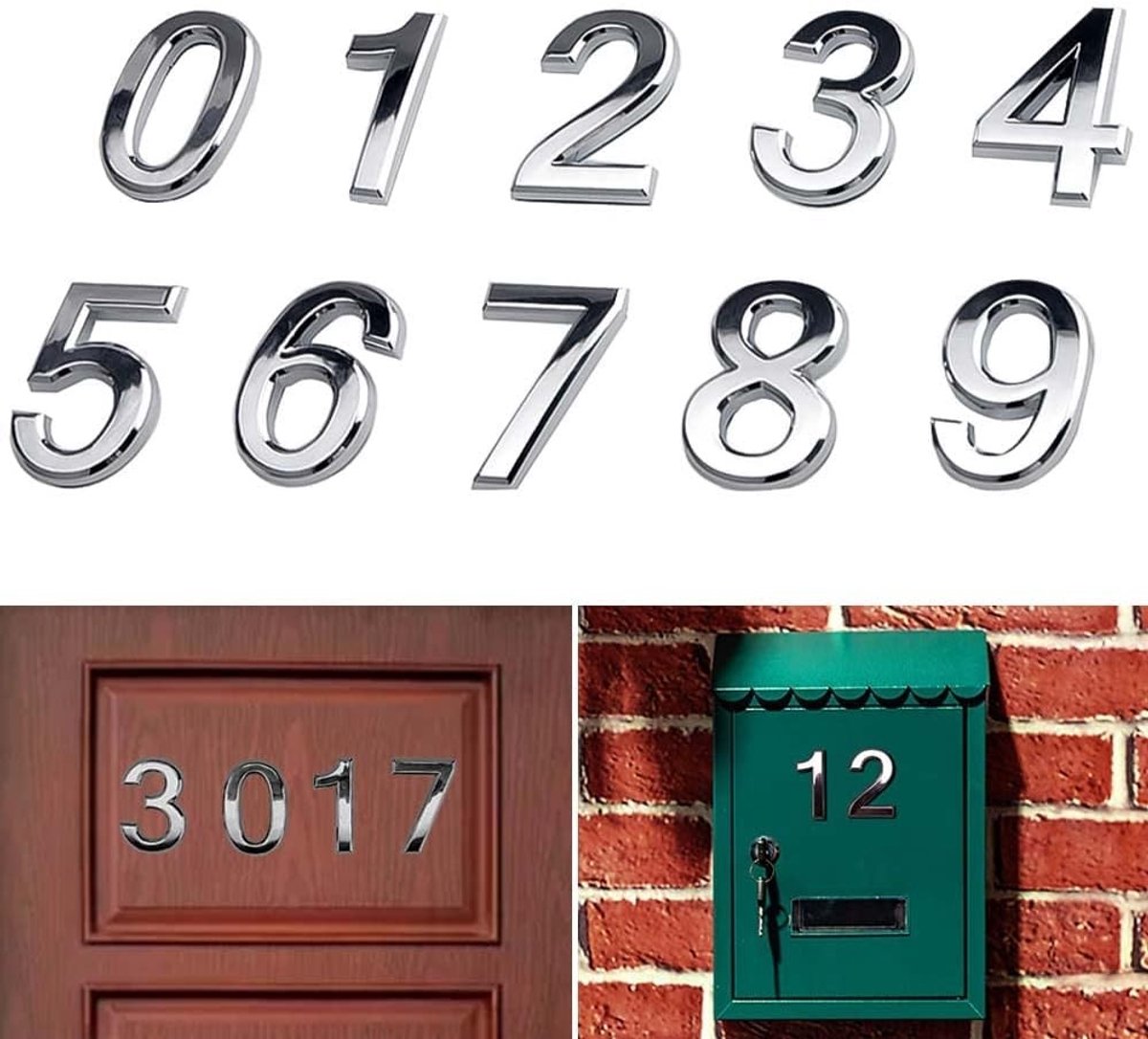 Zelfklevende Huisnummers 0-9 voor Deur en Mailbox - Plastic Plating Nummering voor Thuis, Appartement en Kantoor (Zilver)