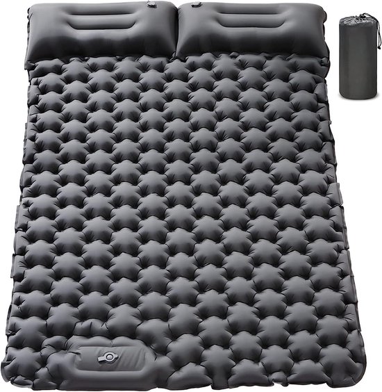 Opblaasbare campingmat - Slaapmat dubbel - Kamperen en wandelen - Met ingebouwde pomp - 2 persoons - Grijs — afbeelding 3