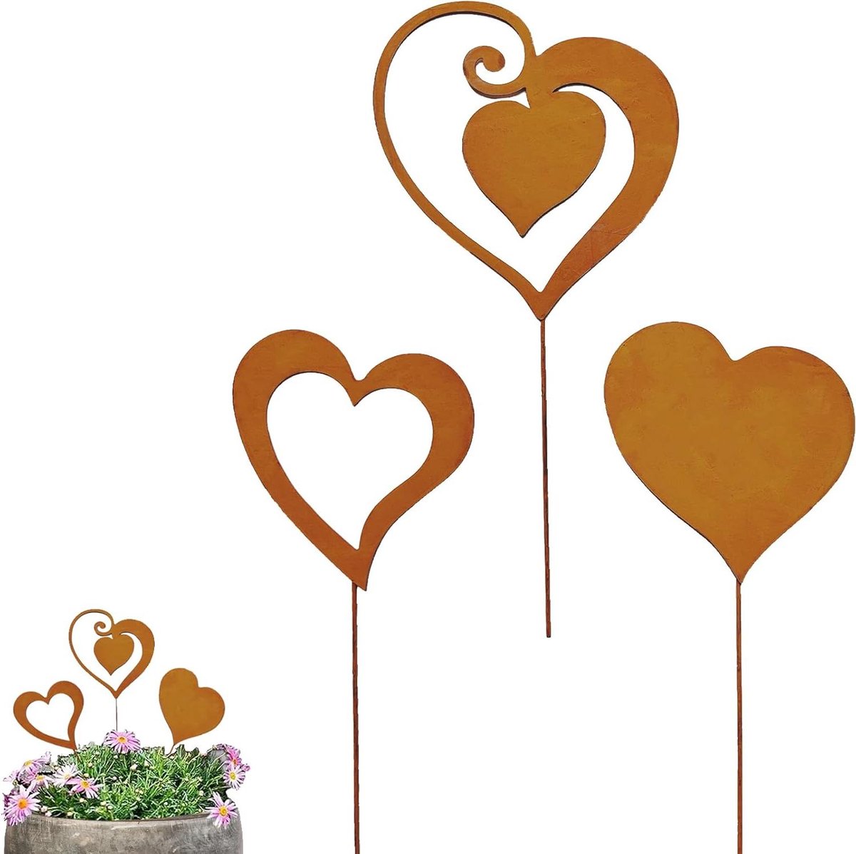 Tuinsteker Hart - Roestdecoratie Tuin - Tuin Aankleden - Weerbestendig Metaal - 3 Maten - Roestbruin